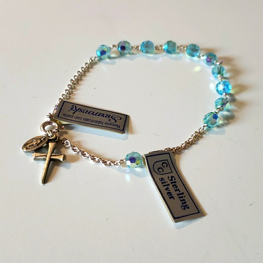 Swarovski Crystal Wrist Rosary Bracelet Aquamarine